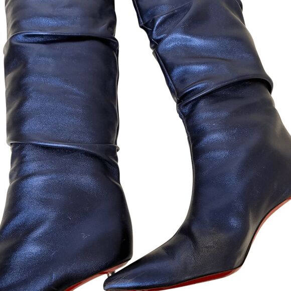 Christian Louboutin Epic Trotta 70MM Blue Metallic Leather Knee High Boots 37.5 - Picture 5 of 14